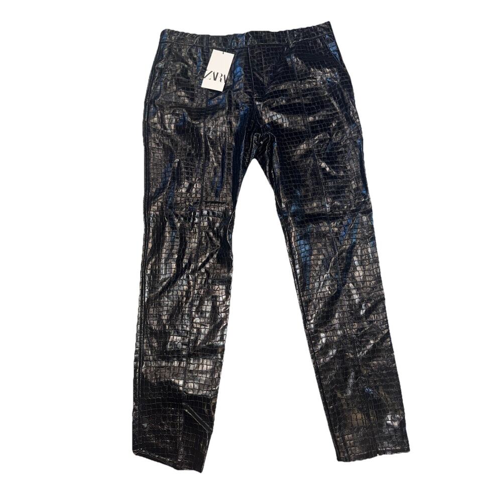 Zara Black Croc-Embossed Straight Leg Pants